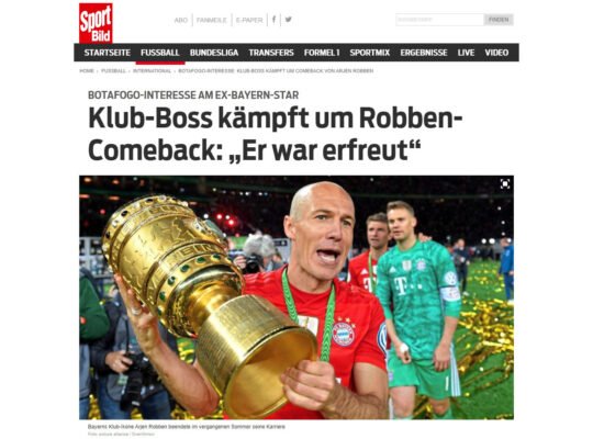 Imprensa internacional repercute com destaque interesse do Botafogo no craque Arjen Robben Imprensa internacional repercute com destaque interesse do Botafogo no craque Arjen Robben