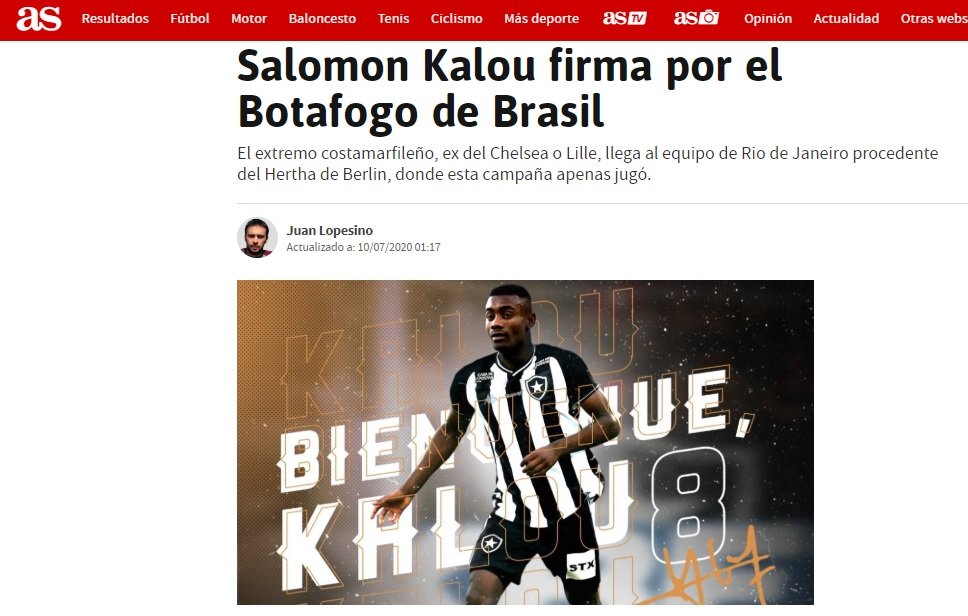 Kalou no Botafogo: repercussão mundial com as manchetes da contratação