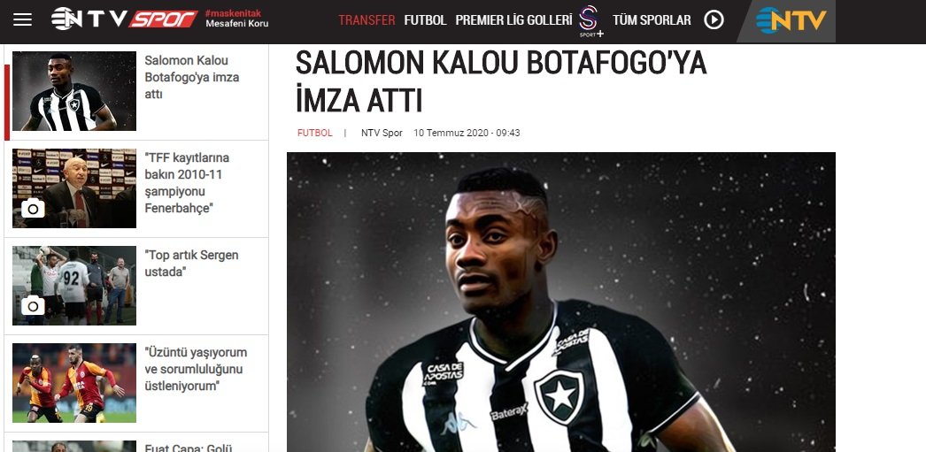 Kalou no Botafogo: repercussão mundial com as manchetes da contratação