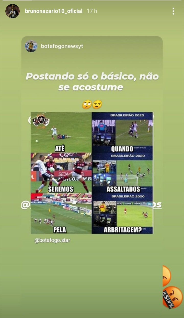 Bruno Nazário protesta contra arbitragem de Botafogo 0x2 Internacional