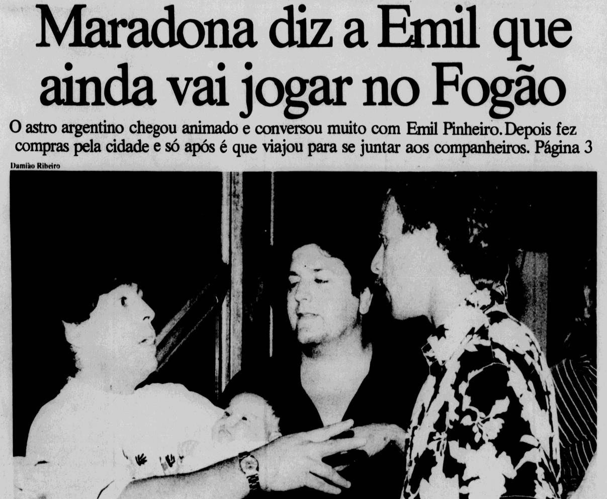 Jornal dos Sports noticia conversa do Botafogo com Maradona em 1989