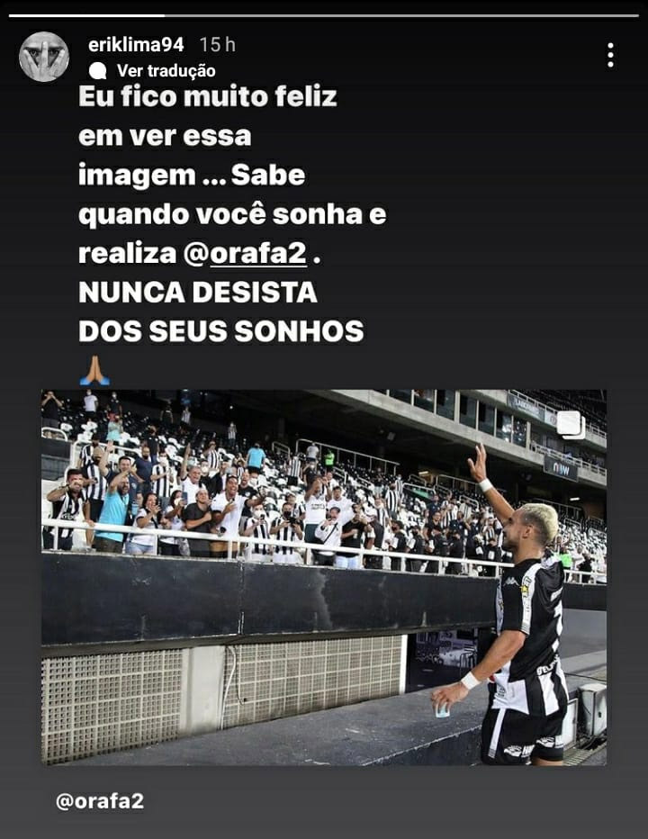 Post de Erik celebra Rafael por estreia no Botafogo