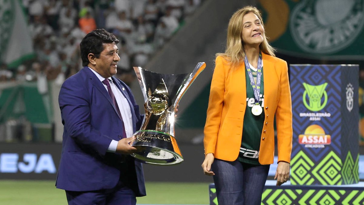 Ednaldo Rodrigues, presidente da CBF, e Leila Pereira, presidente do Palmeiras