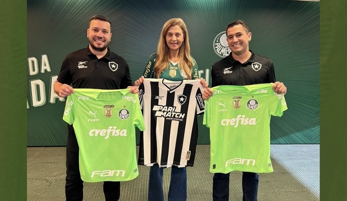 Alessandro Brito, Leila Pereira e Pedro Martins em Palmeiras x Botafogo